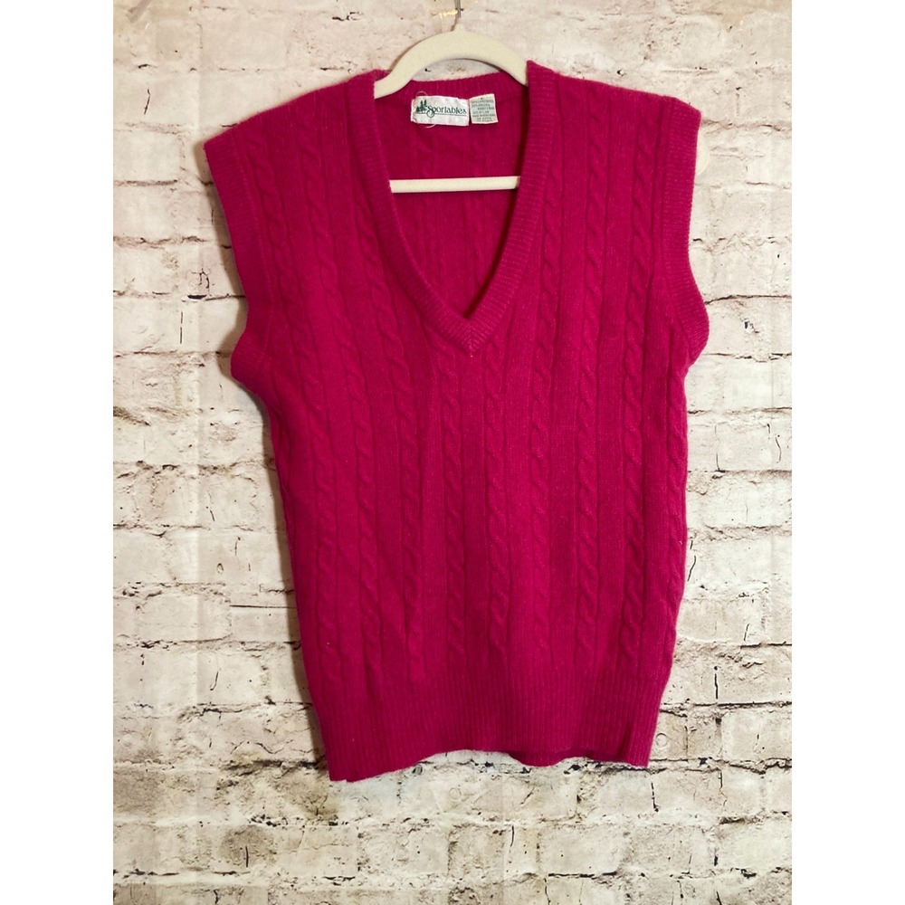 Vintage Sportables‎ Sweater Vest Small Lambswool & Angora Pink Cable Knit Preppy